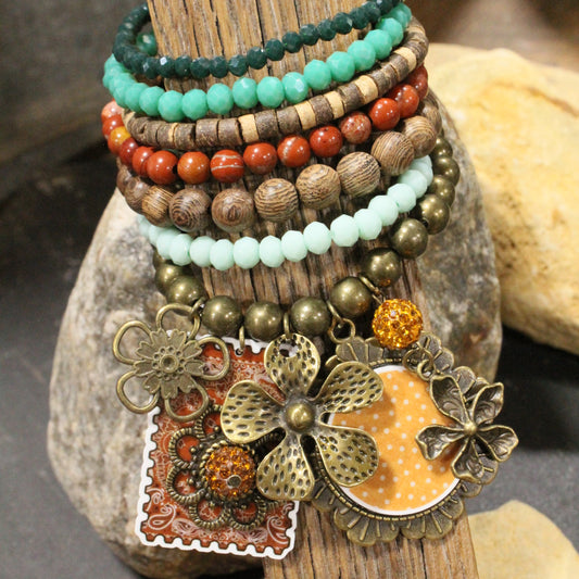 Peace, Paisley & Polka Dot Rusty Charm'd Bracelet Set
