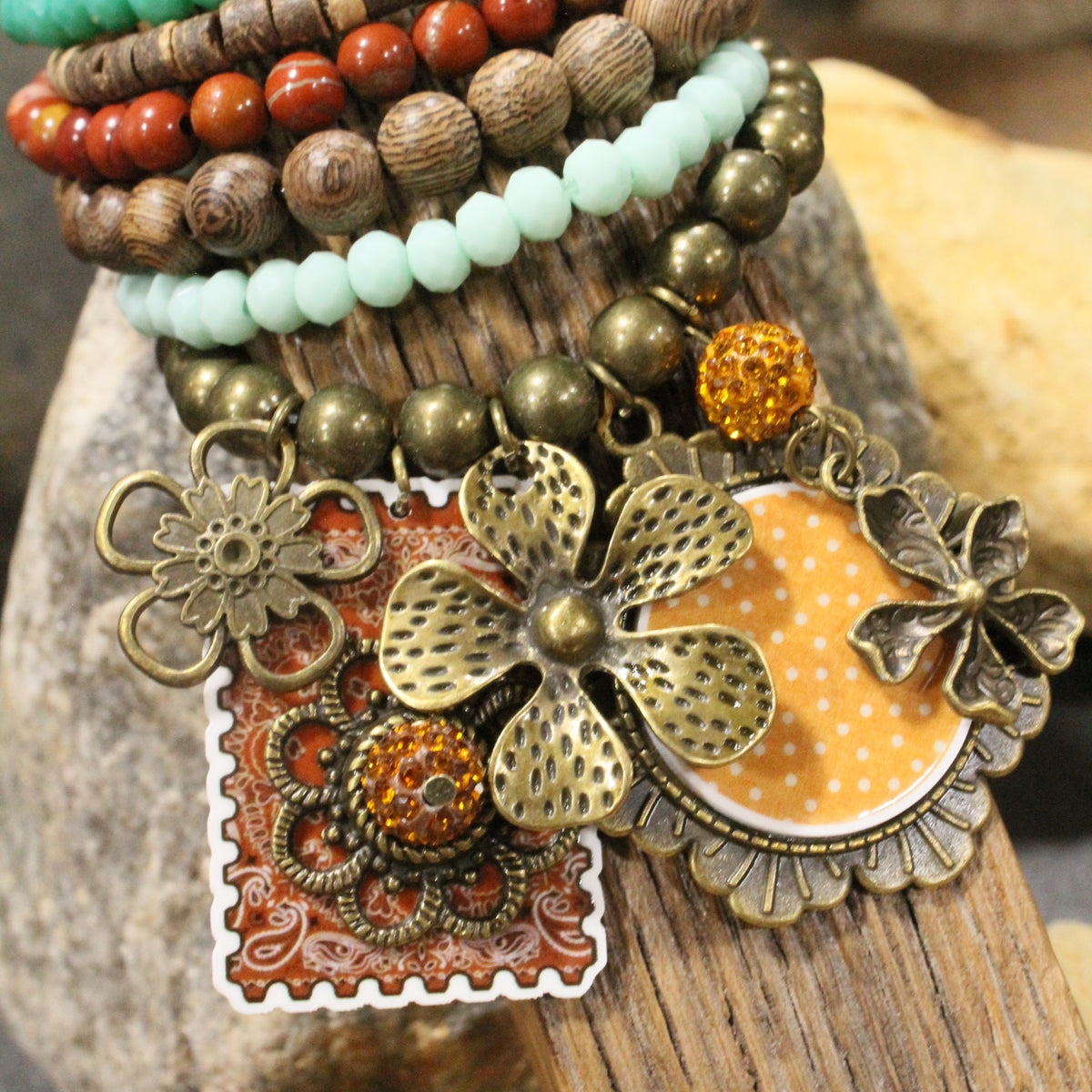Peace, Paisley & Polka Dot Rusty Charm'd Bracelet Set