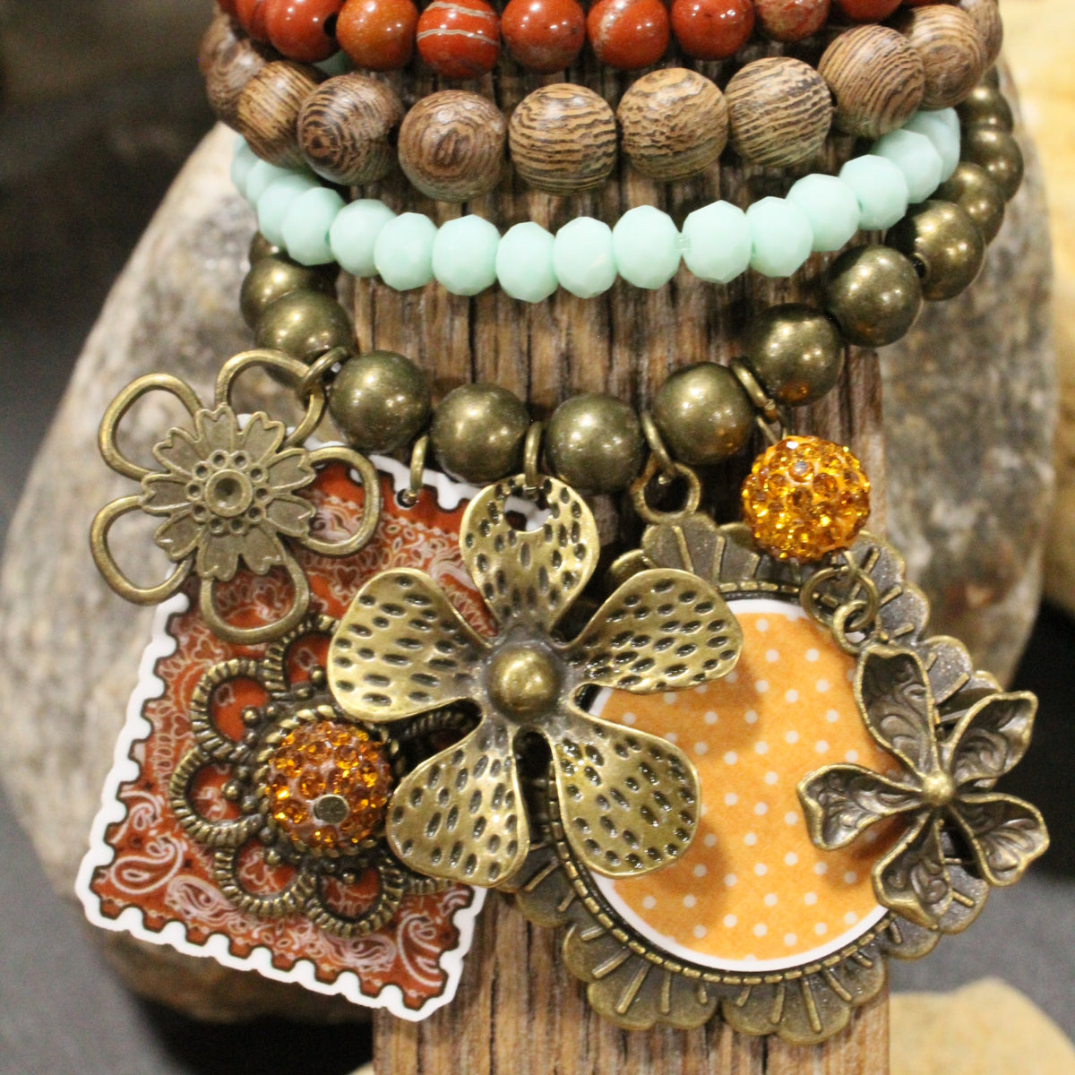 Peace, Paisley & Polka Dot Rusty Charm'd Bracelet Set