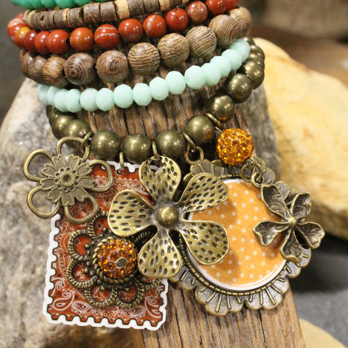 Peace, Paisley & Polka Dot Rusty Charm'd Bracelet Set