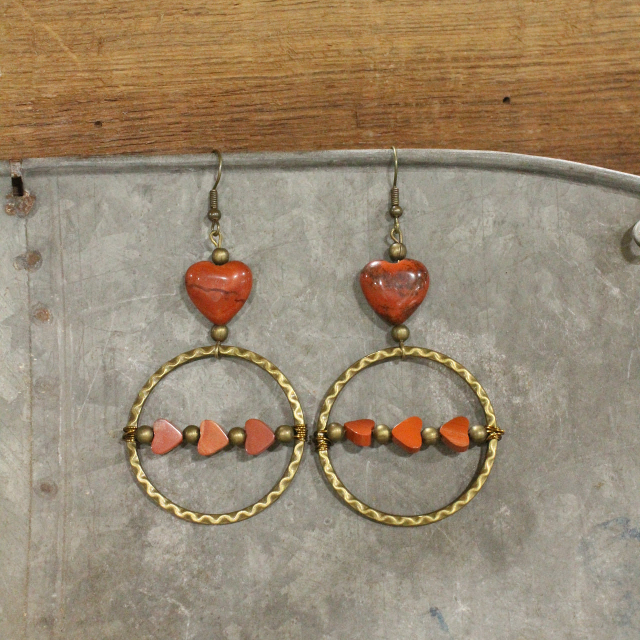 Triple Heart Bronze Dangle Earrings