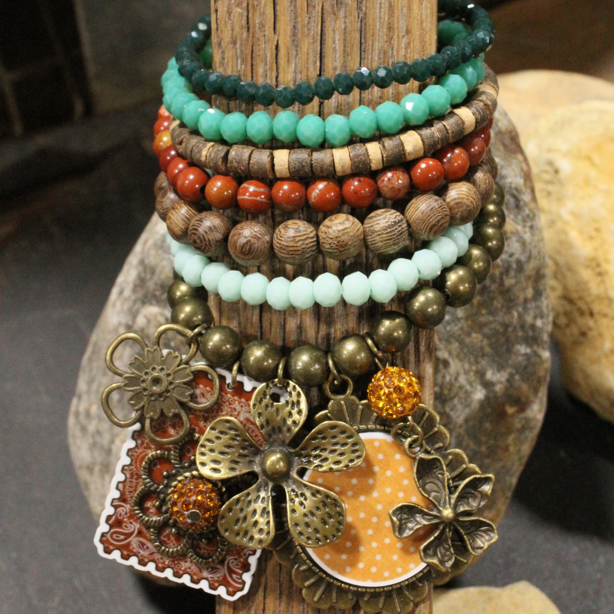 Peace, Paisley & Polka Dot Rusty Charm'd Bracelet Set