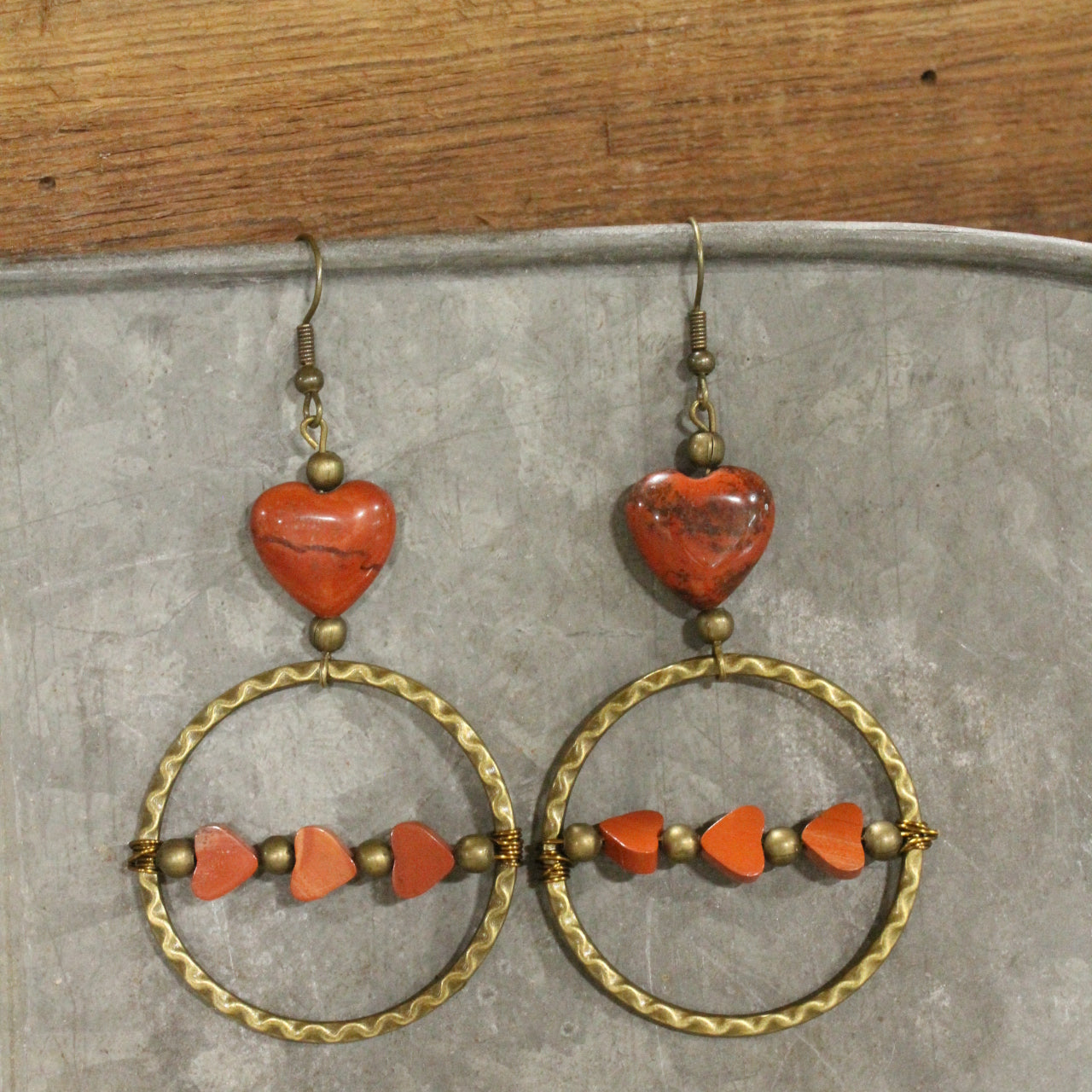 Triple Heart Bronze Dangle Earrings