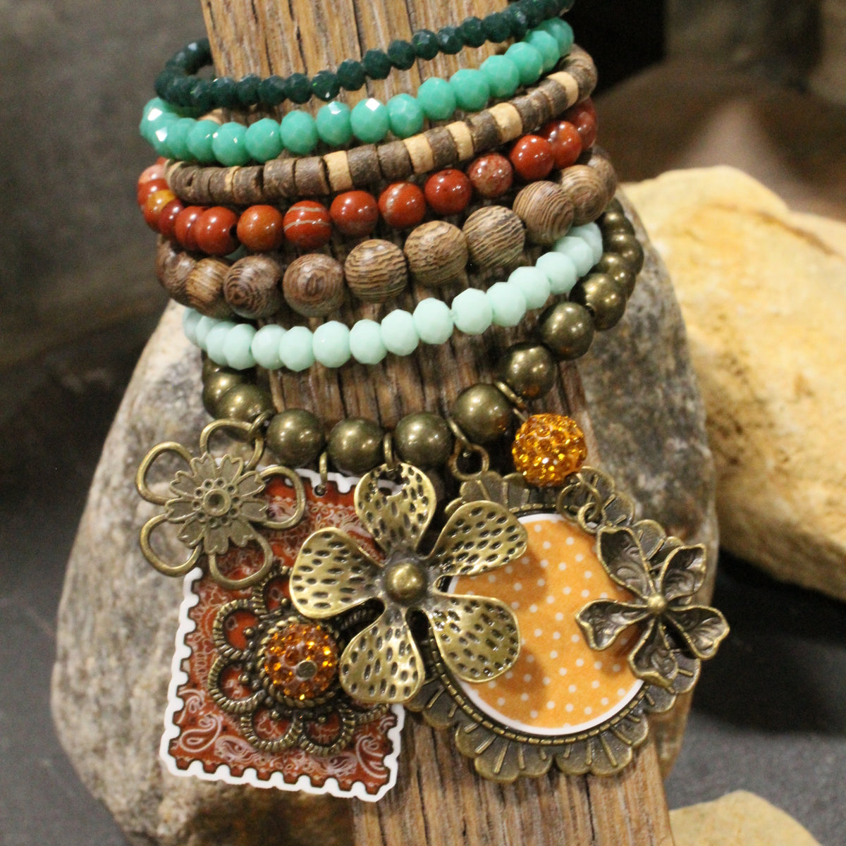 Peace, Paisley & Polka Dot Rusty Charm'd Bracelet Set