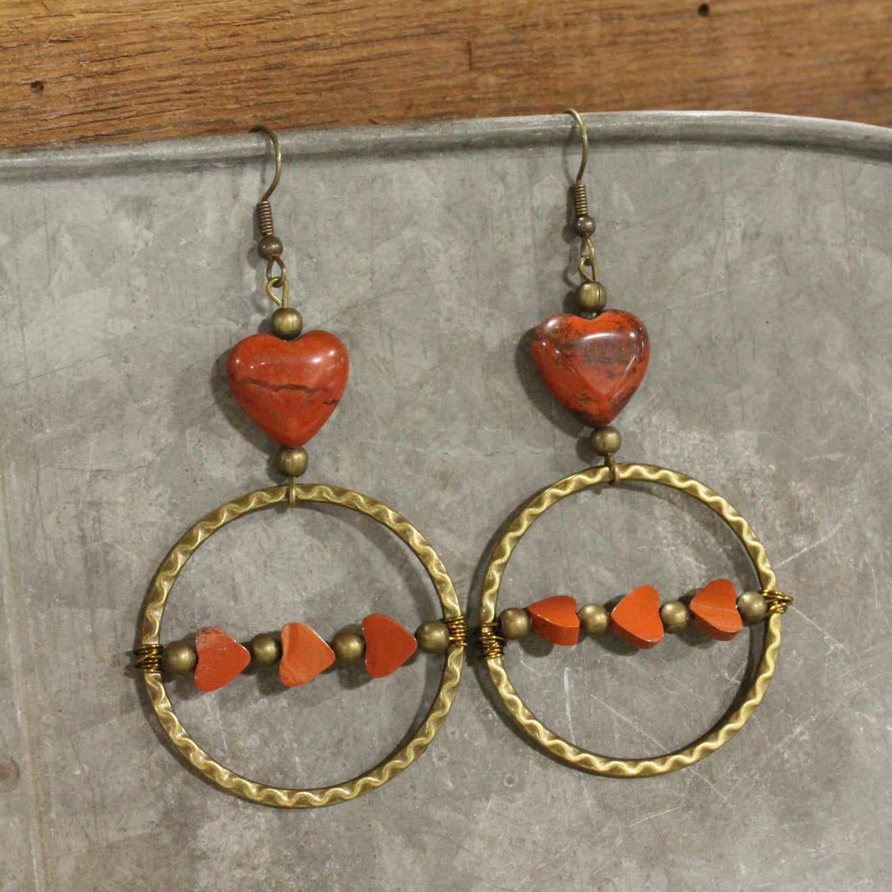 Triple Heart Bronze Dangle Earrings