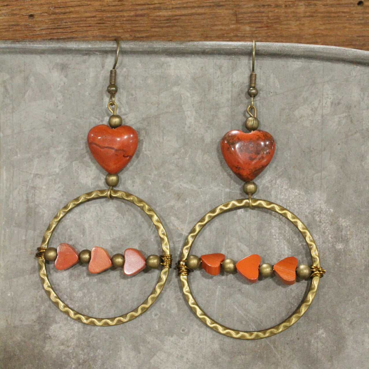 Triple Heart Bronze Dangle Earrings