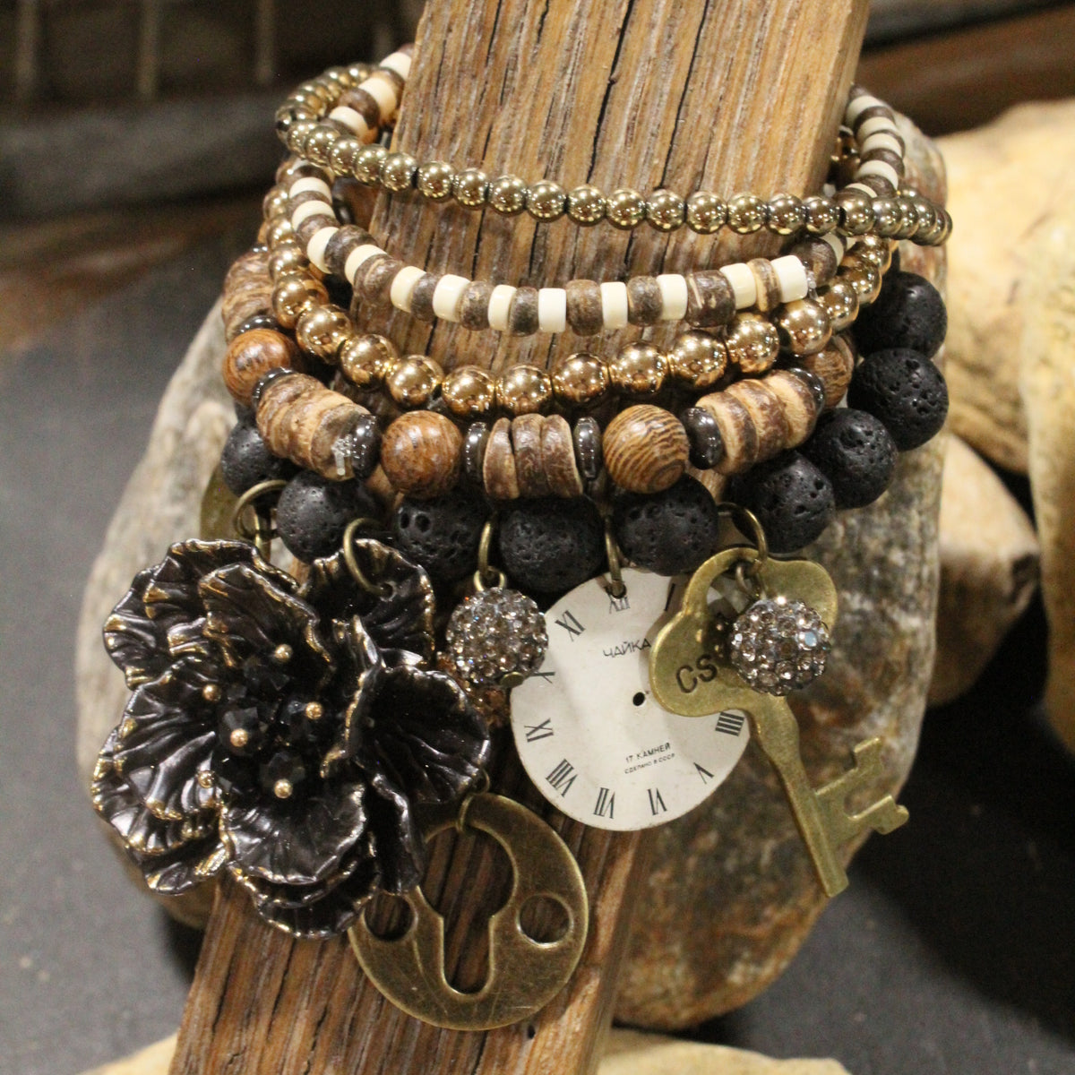 Simply Elegant Black Leopard Flower Charm'd Bracelet Set
