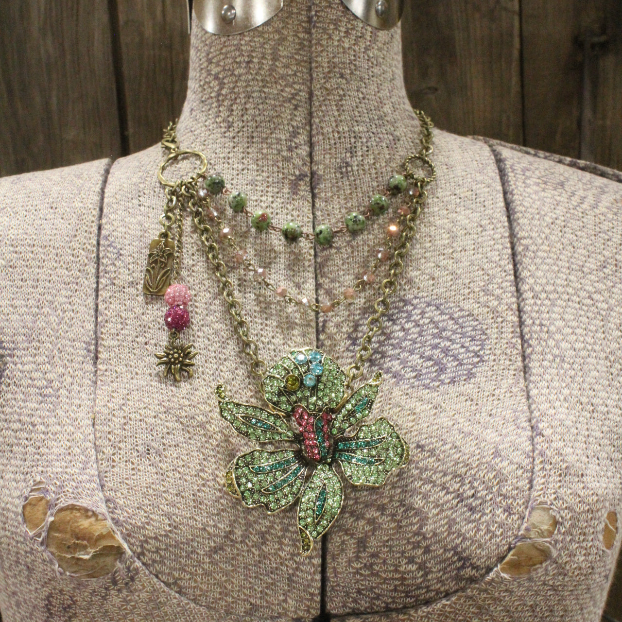 Smell The Iris Garden Green Layered Necklace