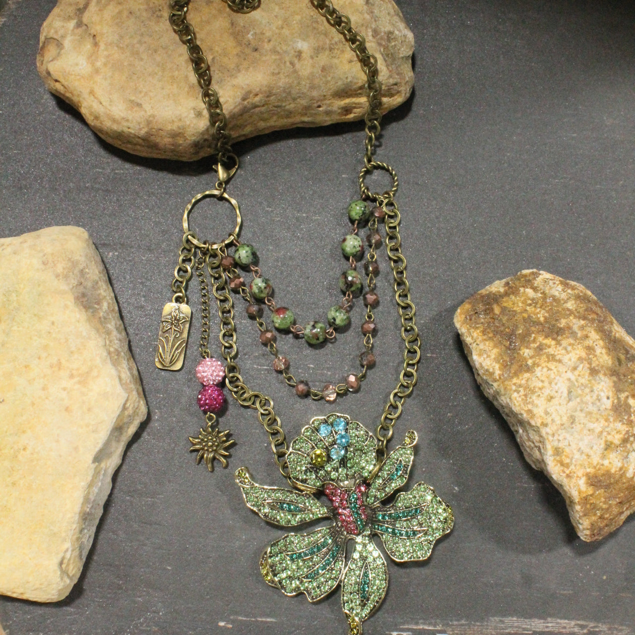 Smell The Iris Garden Green Layered Necklace
