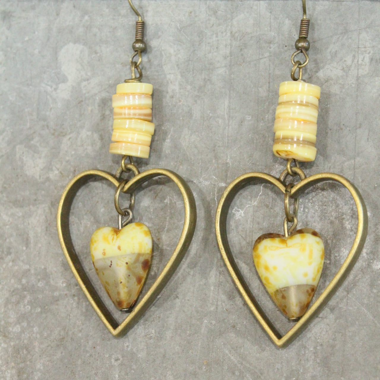 Bronze Charming Czech Heart & Shells Dangle Earrings