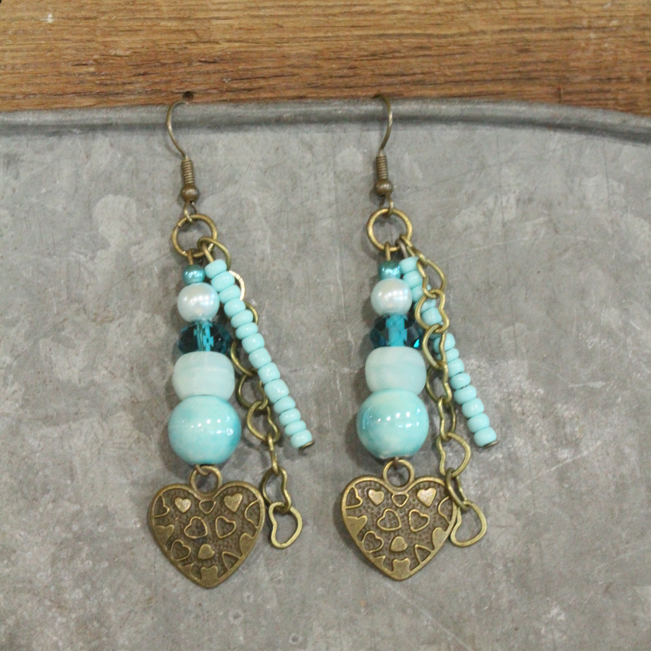 Bronze Charming Heart Dangle Earrings