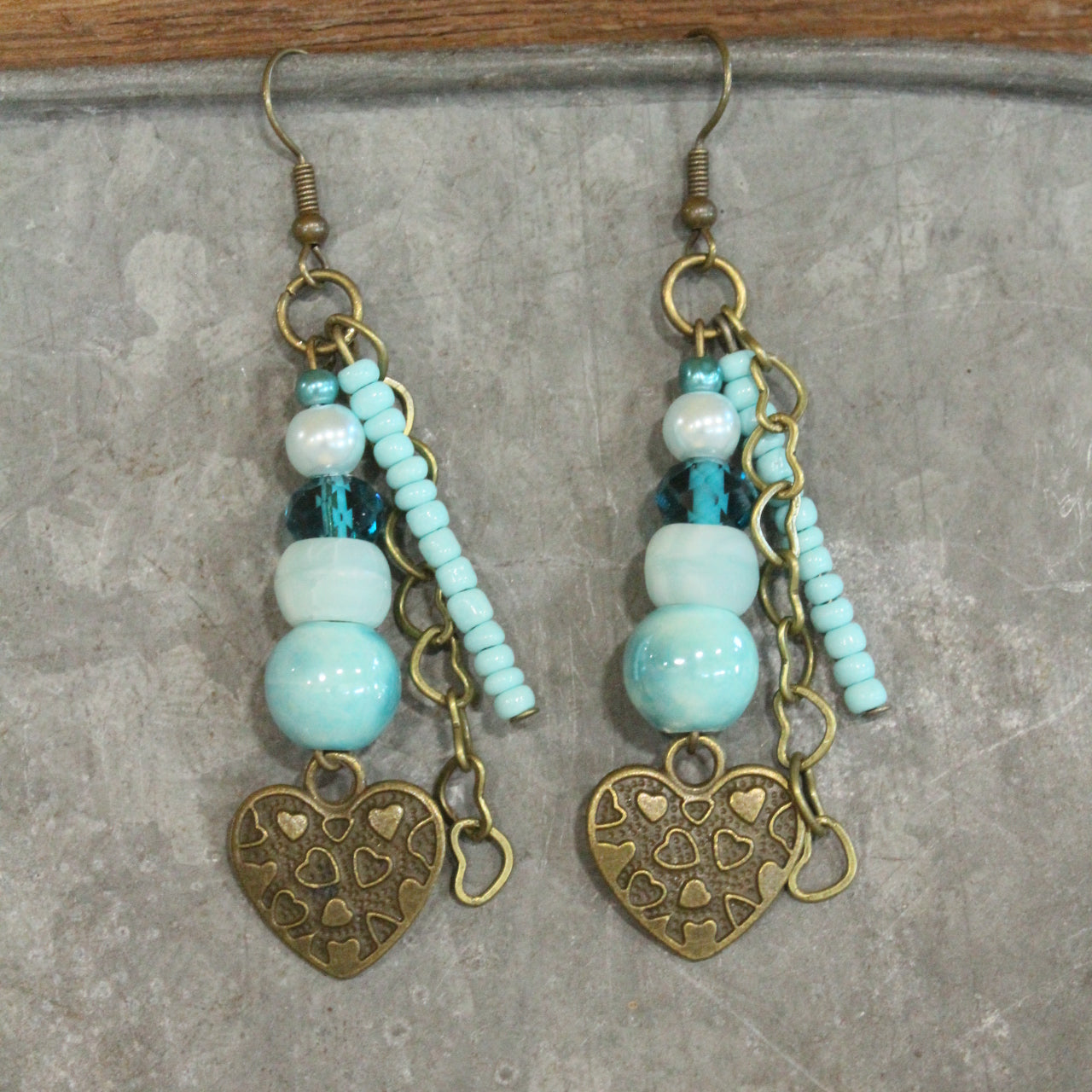 Bronze Charming Heart Dangle Earrings