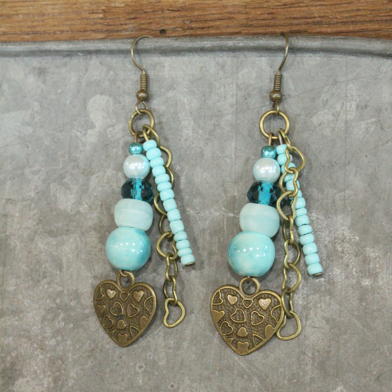 Bronze Charming Heart Dangle Earrings