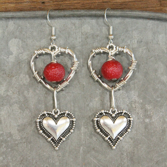 Falling Vintage Silver Heart Dangle Earrings