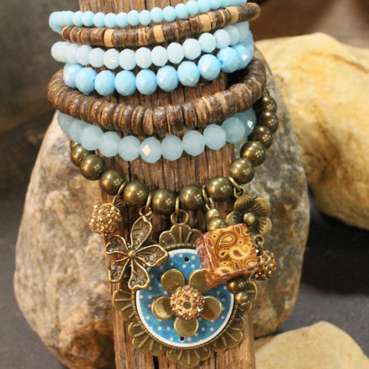 Peace, Paisley & Polka Dot Turquoise Charm'd Bracelet Set