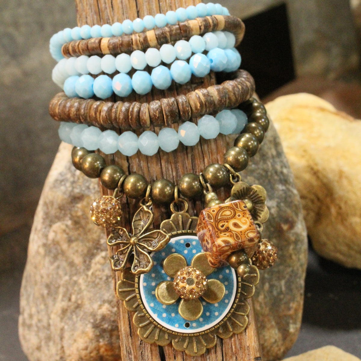 Peace, Paisley & Polka Dot Turquoise Charm'd Bracelet Set