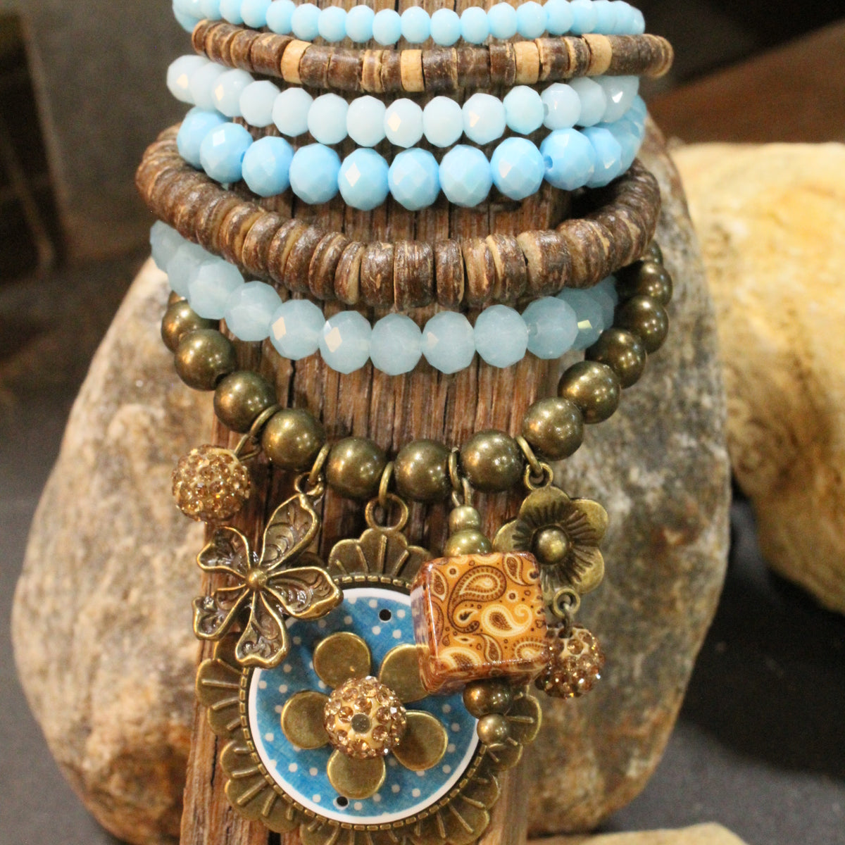 Peace, Paisley & Polka Dot Turquoise Charm'd Bracelet Set