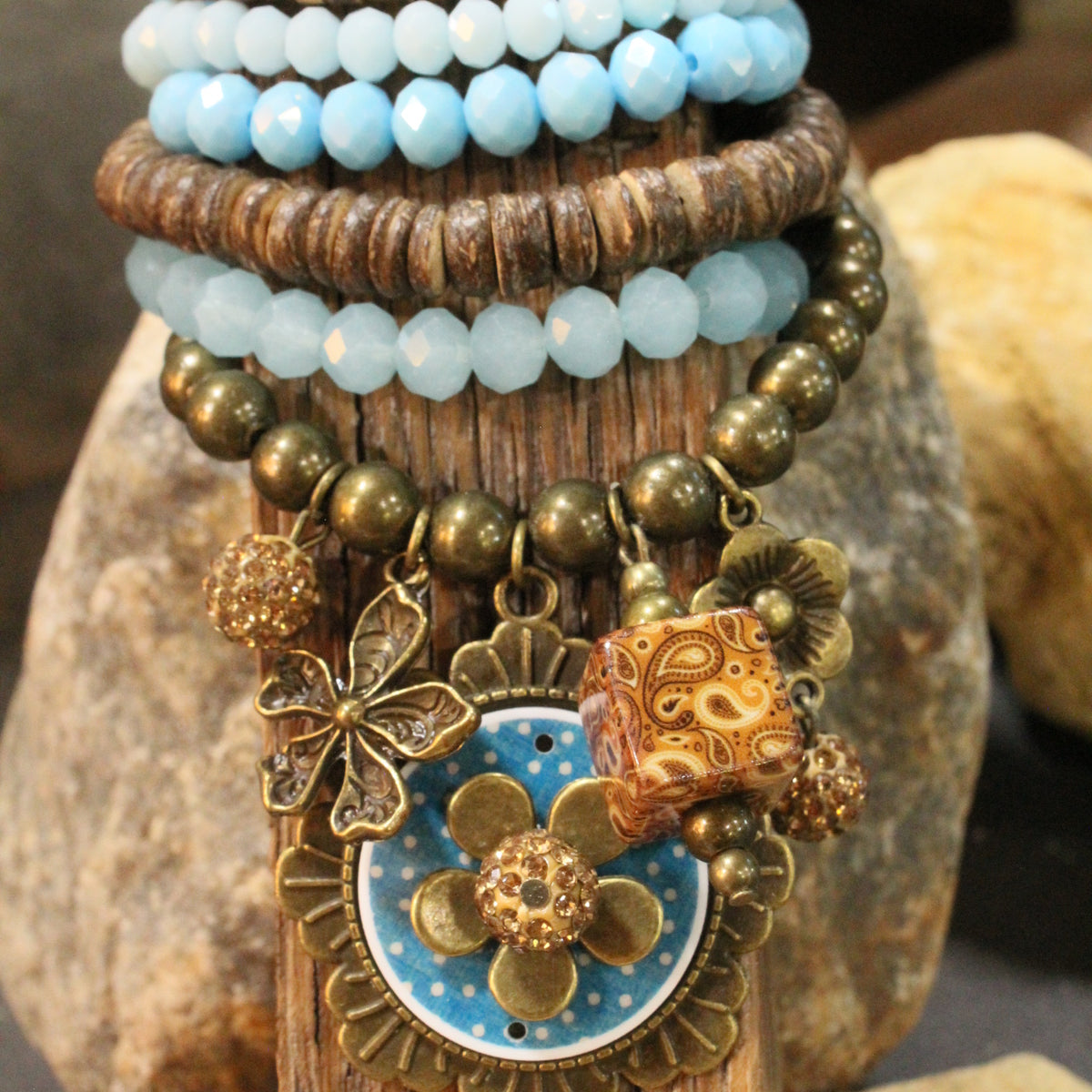 Peace, Paisley & Polka Dot Turquoise Charm'd Bracelet Set
