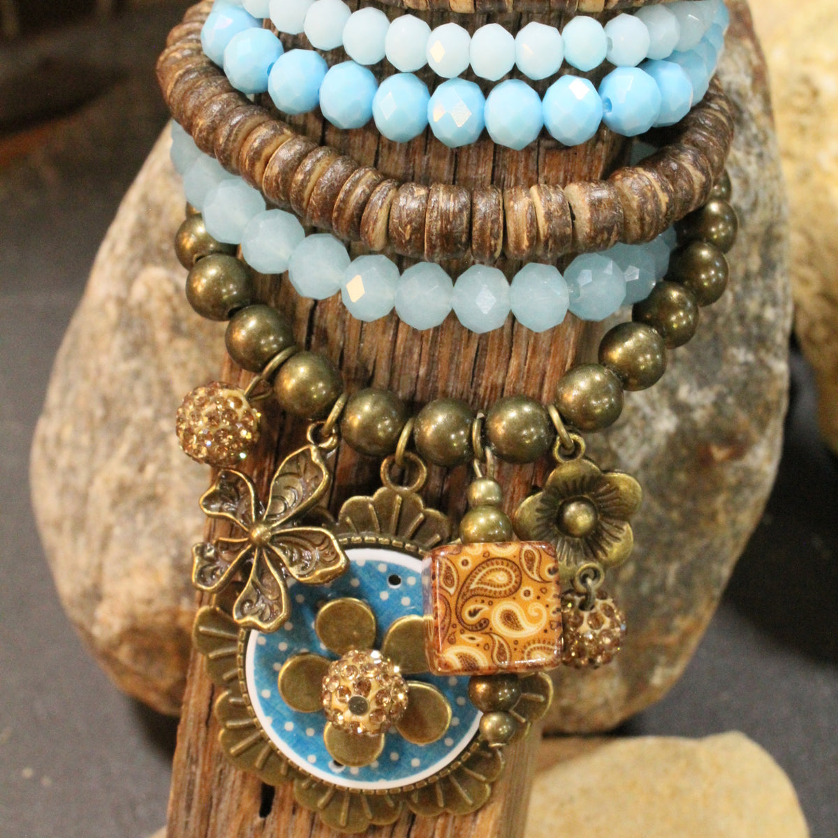 Peace, Paisley & Polka Dot Turquoise Charm'd Bracelet Set