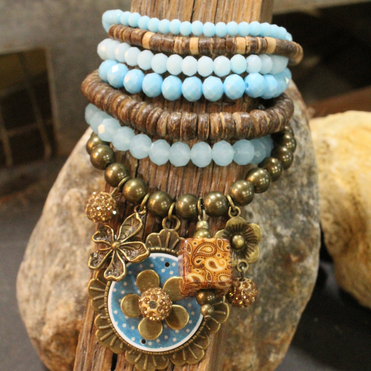 Peace, Paisley & Polka Dot Turquoise Charm'd Bracelet Set
