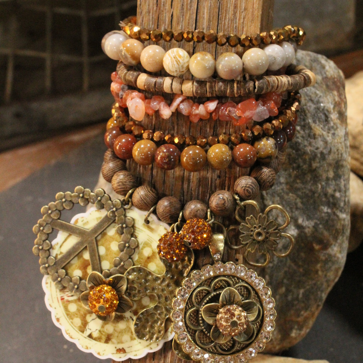 Peace, Paisley & Polka Dot Earth Tone Charm'd Bracelet Set