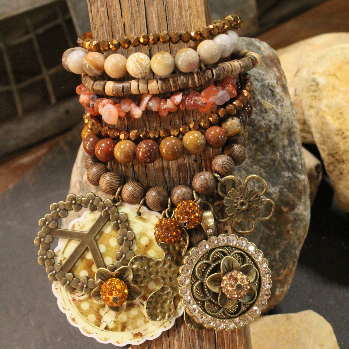 Peace, Paisley & Polka Dot Earth Tone Charm'd Bracelet Set
