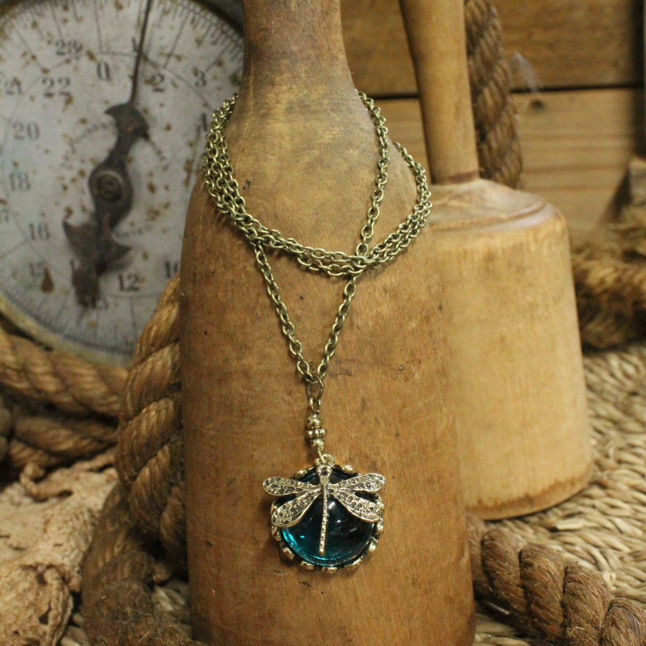 Carved Dragonfly Jade Glass Necklace