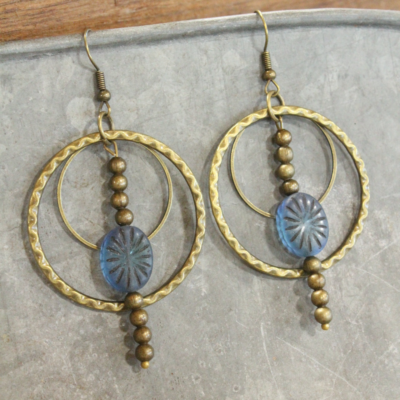 Denim Blue Czech Me Out Hoop Earrings