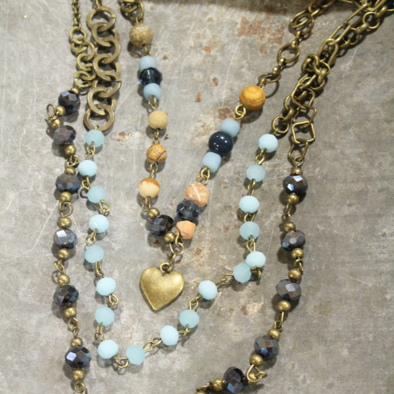 Shades Of Blue Czech heart layered Necklace