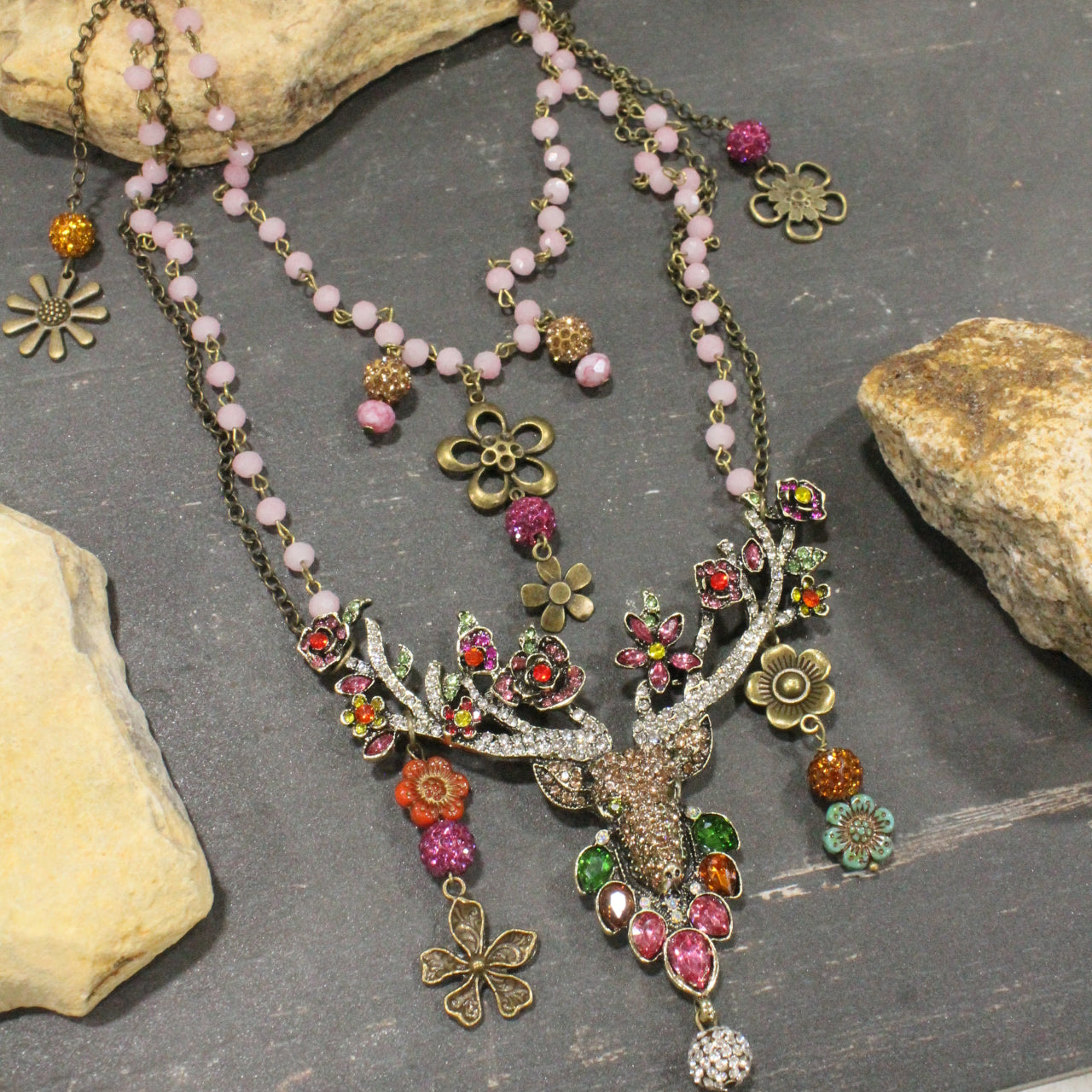 Dolled Up Doe & Flowers Layered Necklace