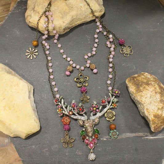 Dolled Up Doe & Flowers Layered Necklace
