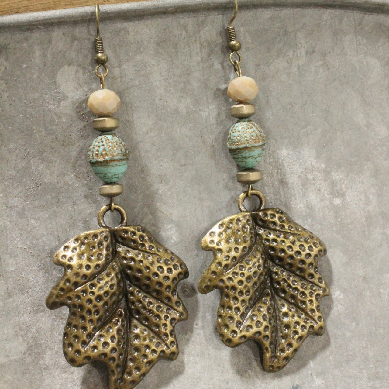 Czech Out These Acorn & Oak Leaf Dangle Drop Earrings