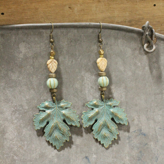 Czech Out These Maple Leaf Dangle Drop Earrings