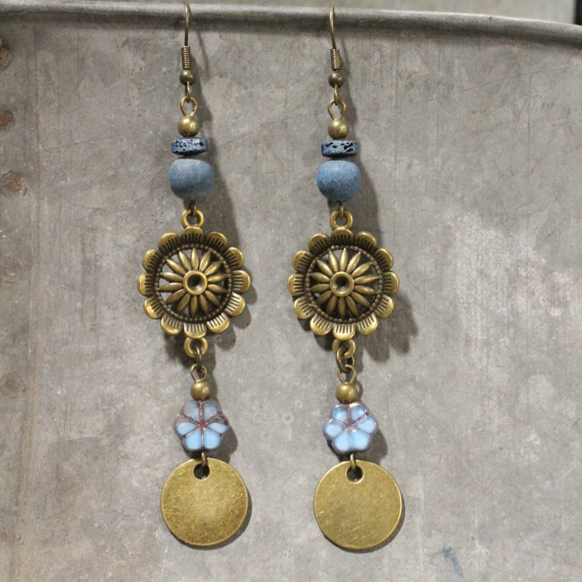 Sun Dial Dangle Drop Earrings