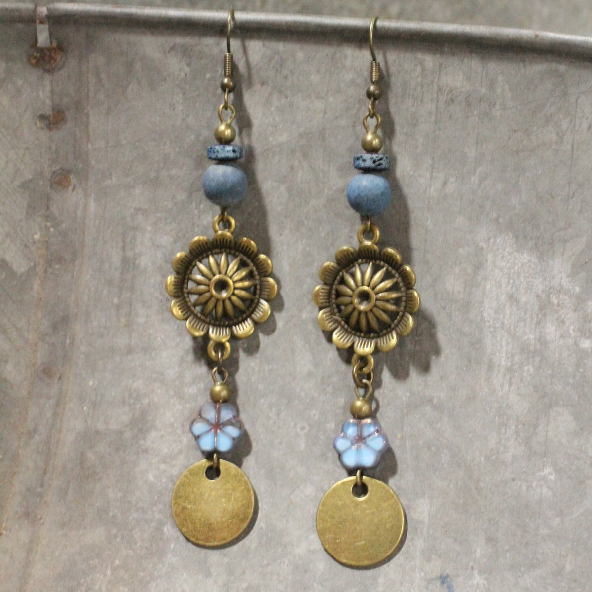 Sun Dial Dangle Drop Earrings