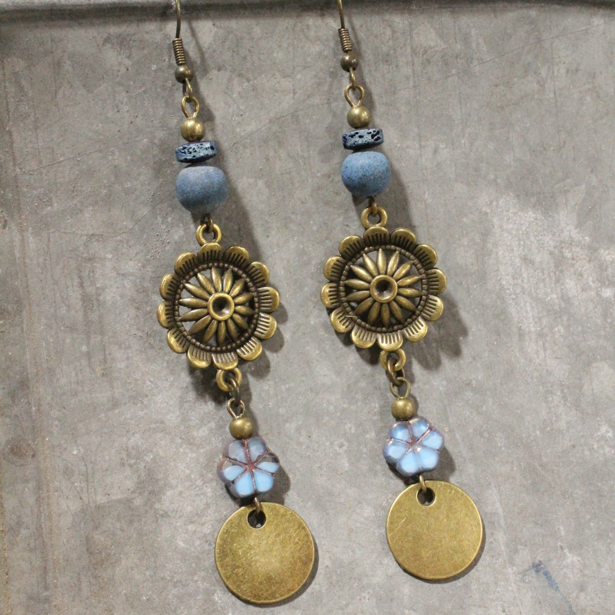 Sun Dial Dangle Drop Earrings
