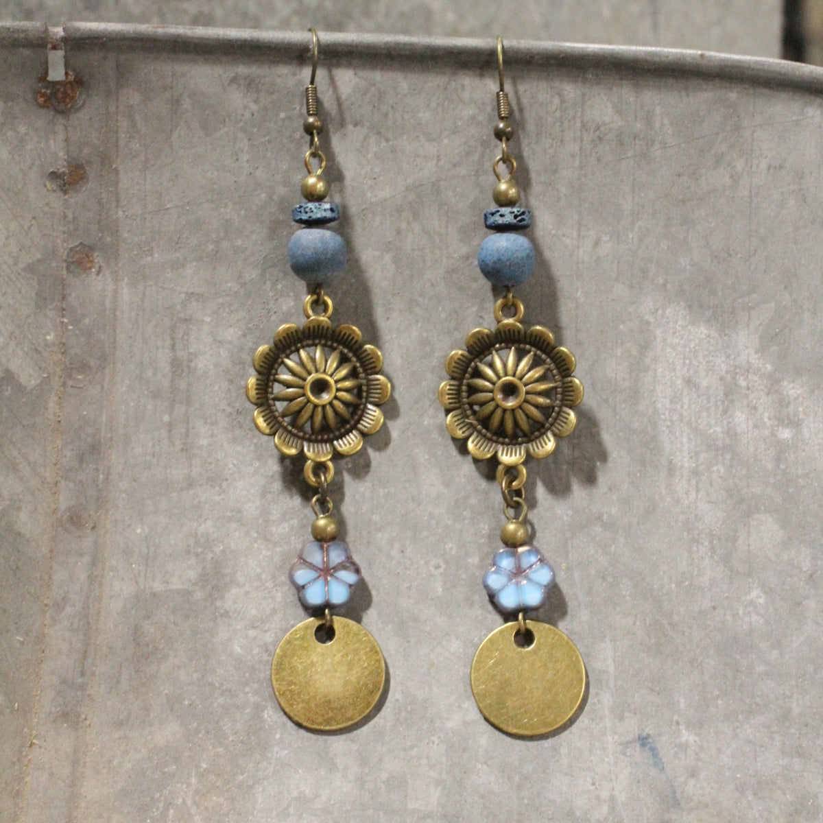 Sun Dial Dangle Drop Earrings