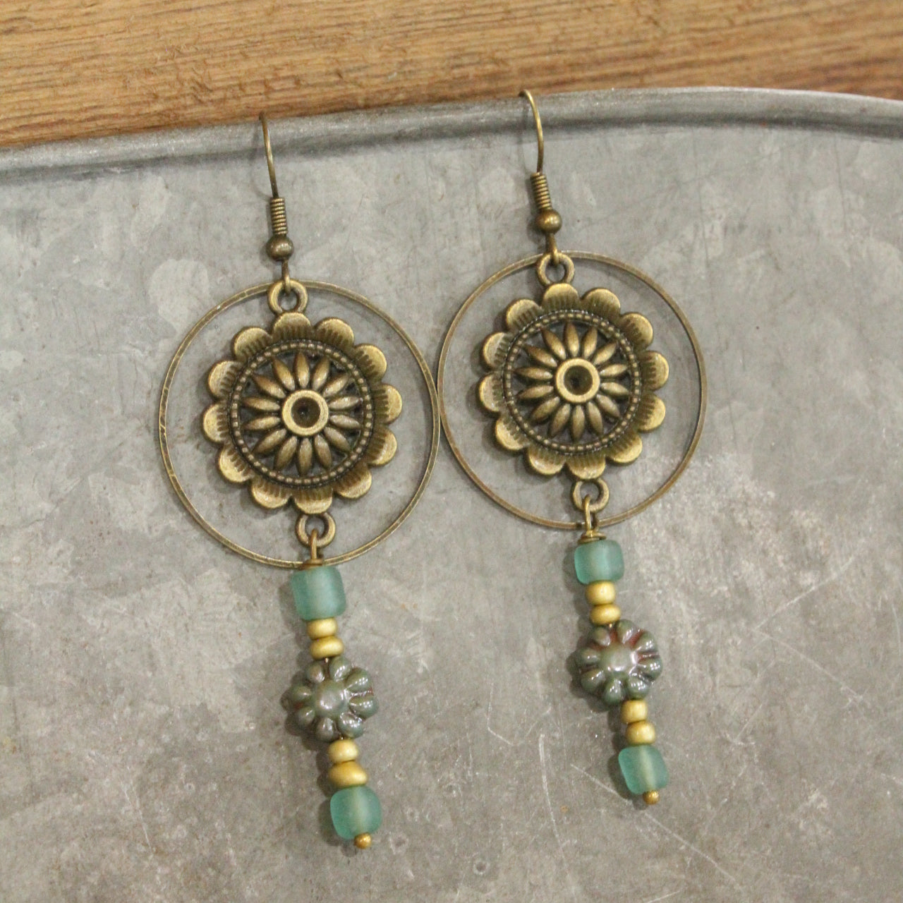 Bohemian Layered Mint Czech Dangle Earrings