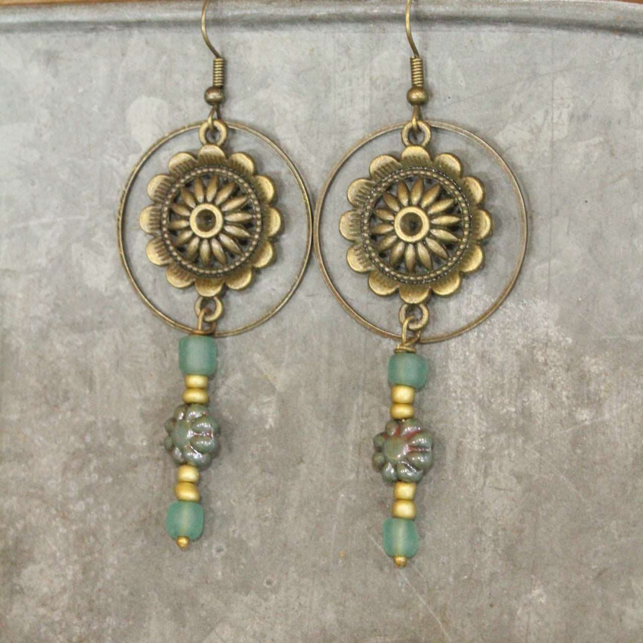 Bohemian Layered Mint Czech Dangle Earrings