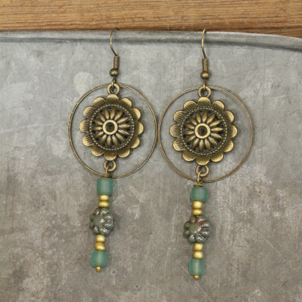 Bohemian Layered Mint Czech Dangle Earrings