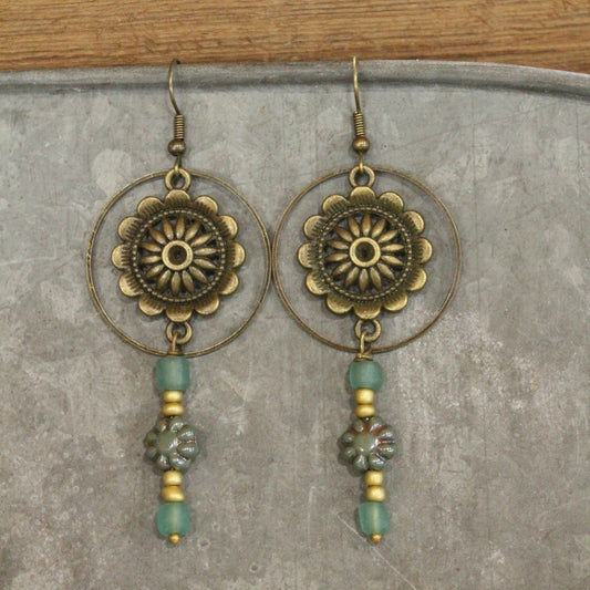 Bohemian Layered Mint Czech Dangle Earrings