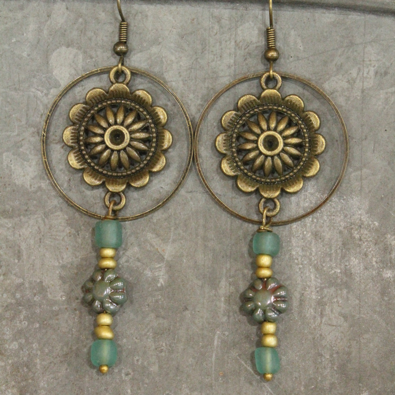 Bohemian Layered Mint Czech Dangle Earrings