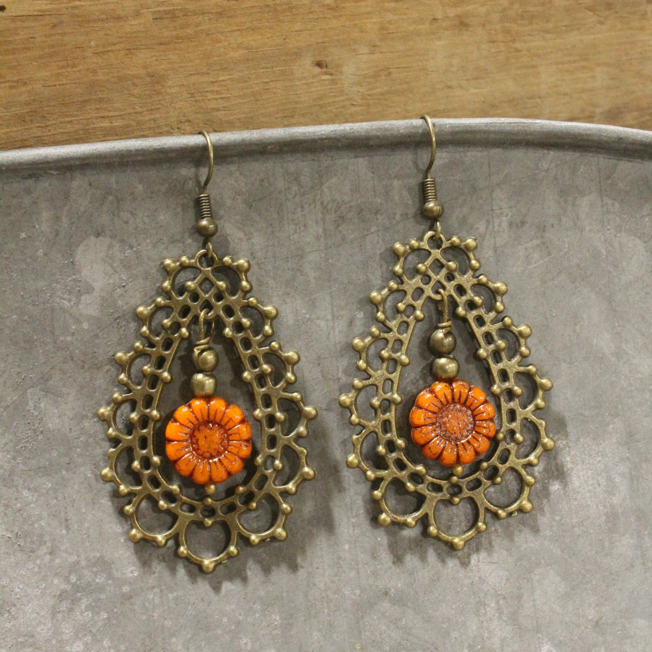 Czech Out These Sweet Sunflower Dangle Drop Earrings