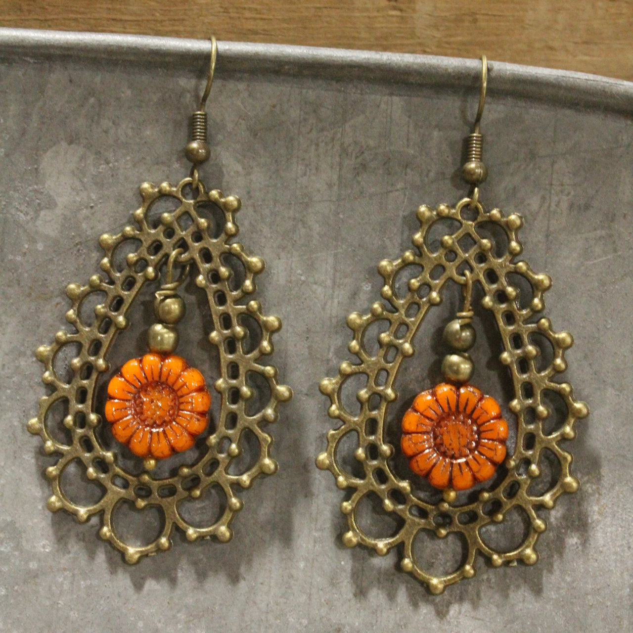 Czech Out These Sweet Sunflower Dangle Drop Earrings
