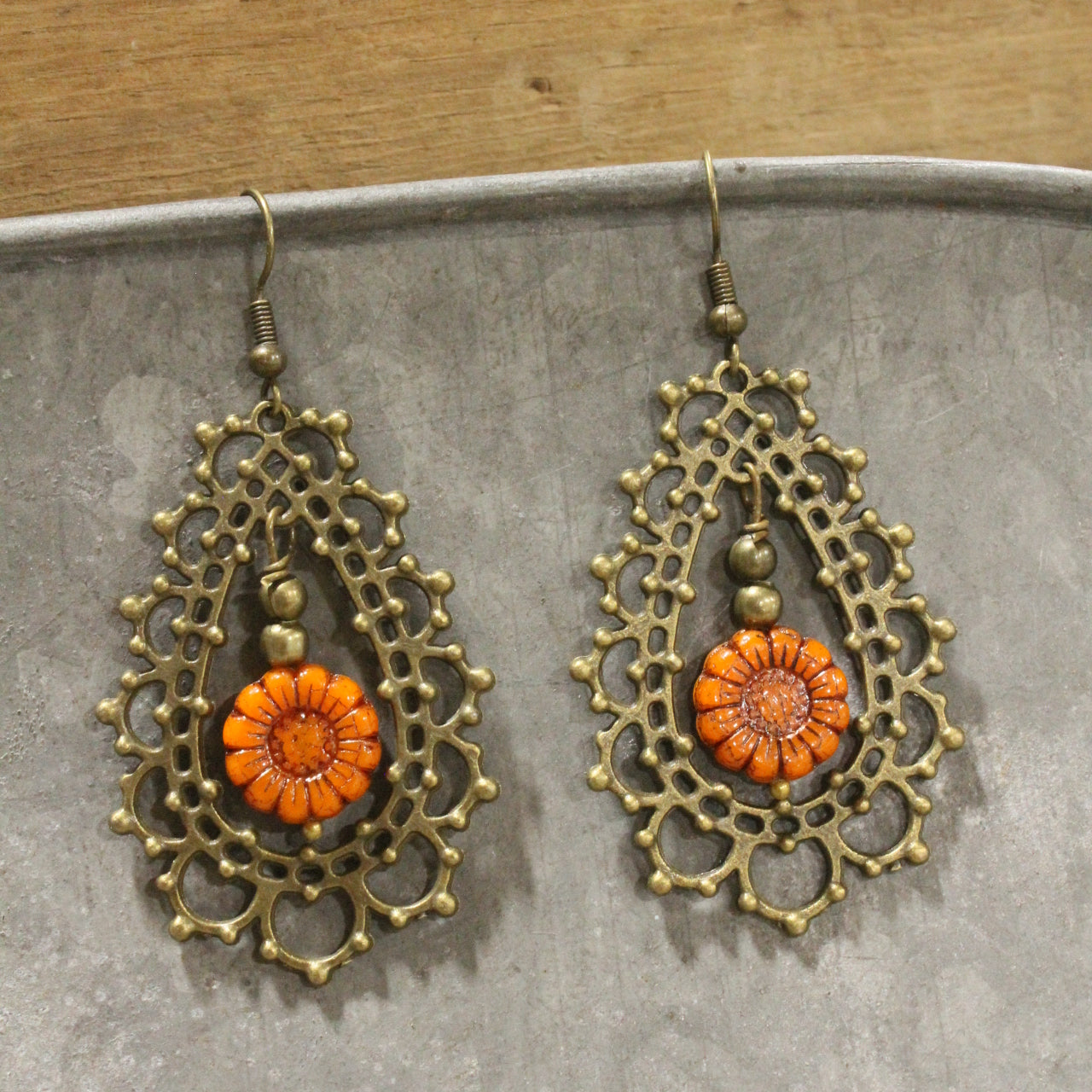 Czech Out These Sweet Sunflower Dangle Drop Earrings