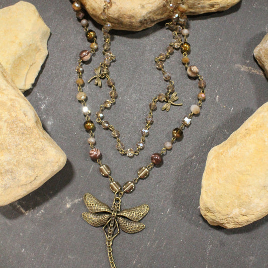 Whispering Bronze Dragonfly Layered Necklace