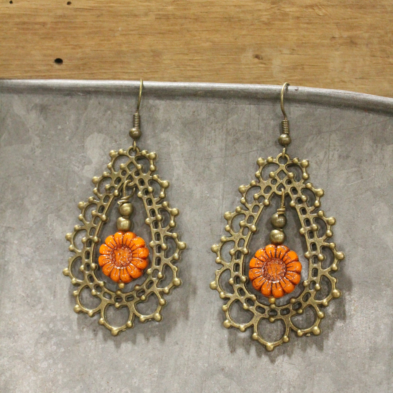 Czech Out These Sweet Sunflower Dangle Drop Earrings