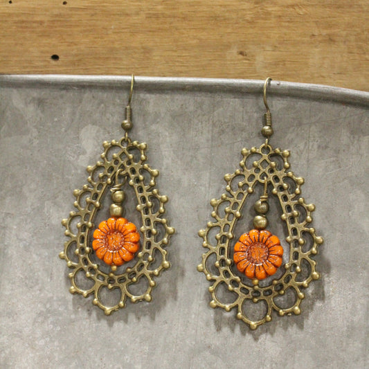 Czech Out These Sweet Sunflower Dangle Drop Earrings