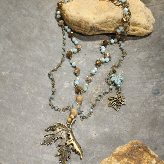 Season Changes Layered Oak Leaf Necklace