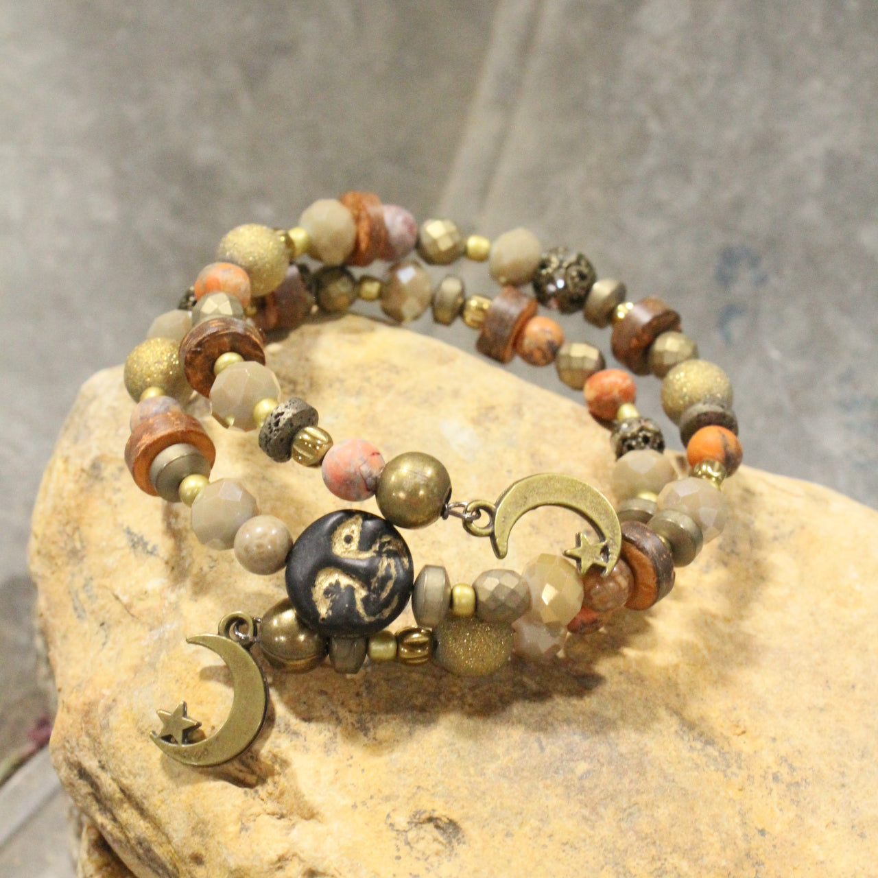 Full Moon Rusty Tones Wrap Bracelet